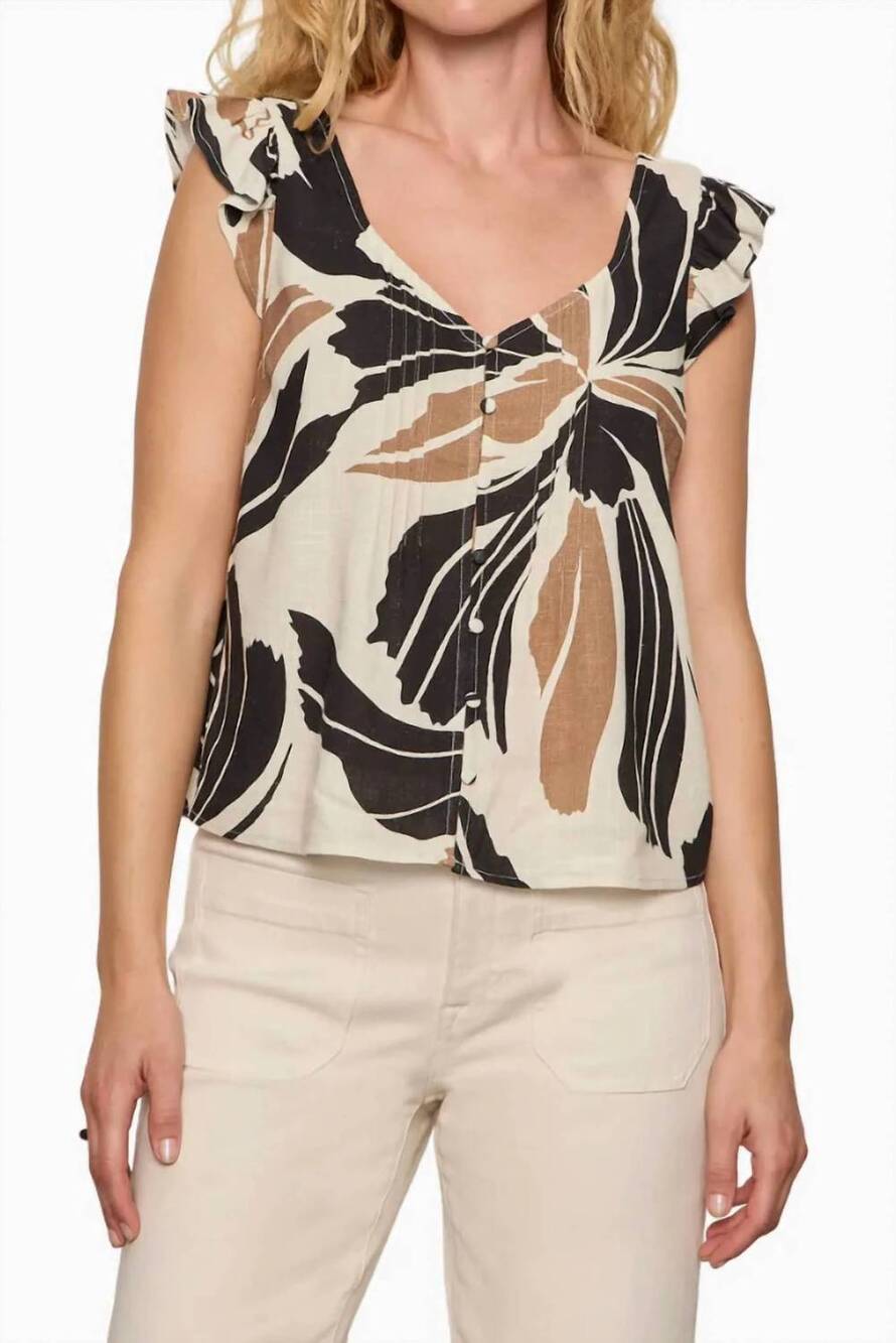 NEW SANCTUARY within time button linen shell top in lotus